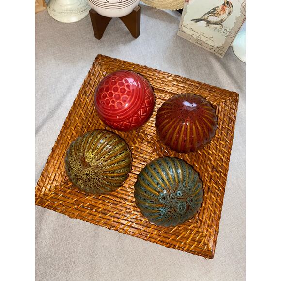 Set 4 GUC Ceramic Glass Decor Accent Balls Boho Style From Wayfair Decoration - Picture 2 of 7